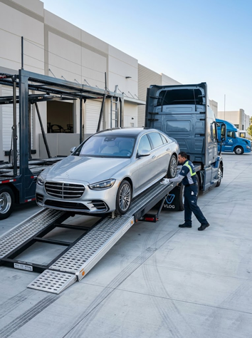 Auto transport broker coordinating with a car carrier truck