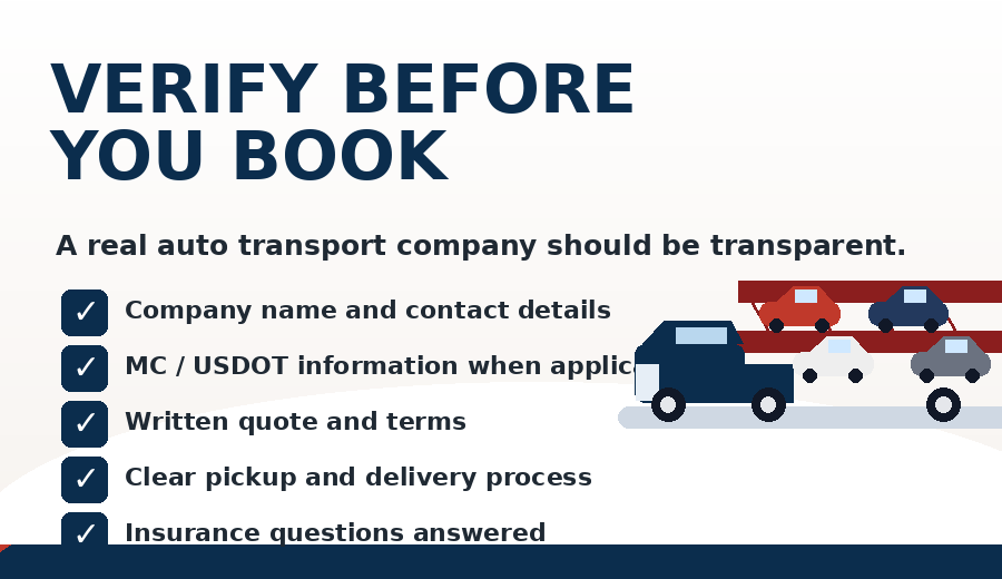 Verification checklist for choosing a reliable auto transport company before booking